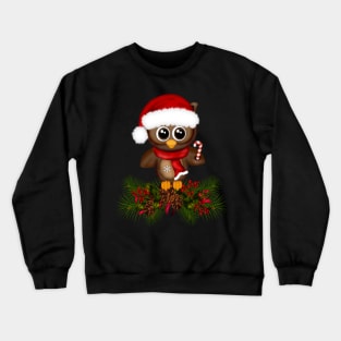 Cute Christmas Owl On Pine Branch Crewneck Sweatshirt